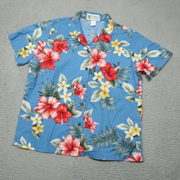 Aloha Wears Button Up Shirt Mens Medium Allover Floral Hawaiian Short Sleeve - Picture 1 of 9